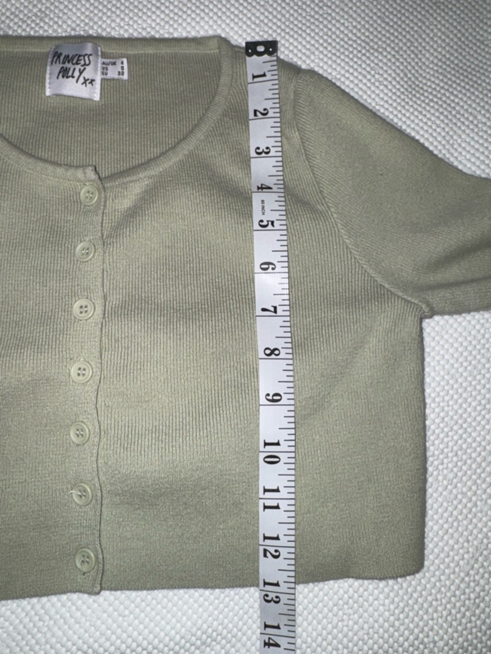 Princess Polly Cropped Ribbed‎ Cardigan Sage Green Button Front Size 0 - Picture 6 of 11